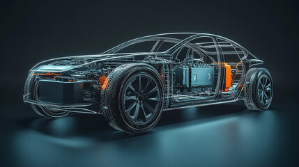 Fototapeta premium A line 3d electric car concepts. Ai generated.