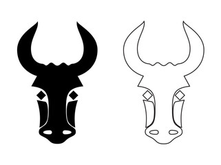 Cow icon. Cow head front view simple black design isolated on white background. Vector illustration