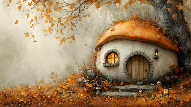 Autumnal Mushroom House Illustration