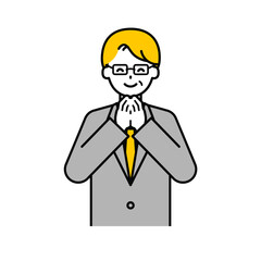 上半身のポーズ_シンプルなシニアの会社員の男性07
