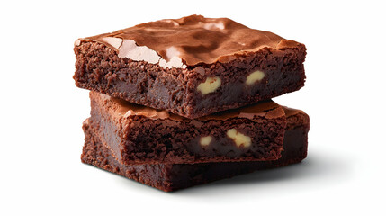 Two Chocolate Brownies Stacked on White Background