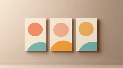Pastel Abstract Triptych Pixelated Circles and Curved Shapes Wall Art