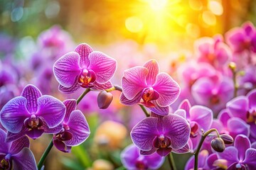 Miniature Purple Orchid Garden: Tilt-Shift Photography of Blooming Orchids
