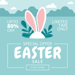 easter greeting card and sale post template with bunny