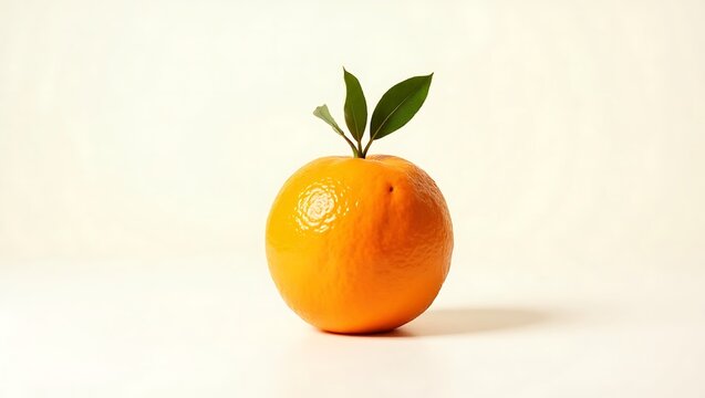 Single Orange Fruit with Leaves