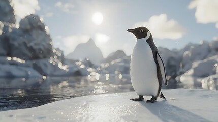 Obraz premium Single penguin on icy landscape