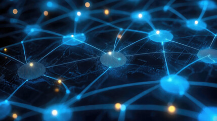 Obraz premium Digital network connections with glowing nodes and lines, representing global communication and technology advancements