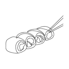 Elegant Line Art Drawing of Delicious Sushi Rolls with Chopsticks