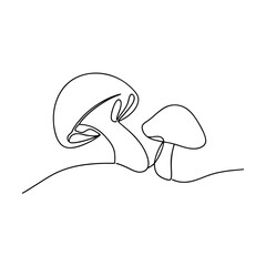 Continuous Line Art Two Mushrooms, Fungi, Nature, Minimalist, Drawing, SingleLine, Illustration, Bot