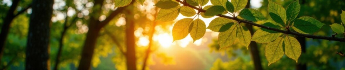 Fototapeta premium Tall tree with leaves stretching towards morning light, growth, trees