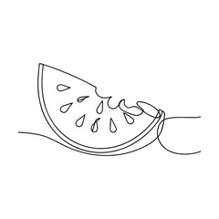 One line drawing of a juicy summer watermelon slice