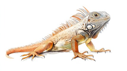 Obraz premium Watercolor painting displays a magnificent iguana with striking orange hues