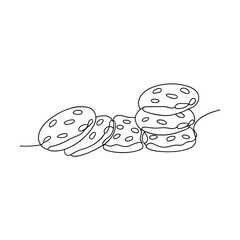 Delicious Chocolate Chip Cookies Line Art, Sweet Treat Illustration