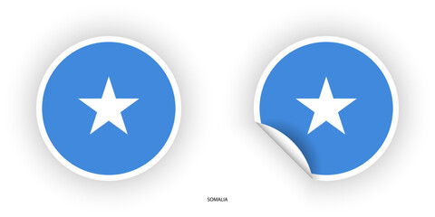 Somalia sticker flag in circle shape and circle peeled shape on white background. Somalia flag icon in circular form	
