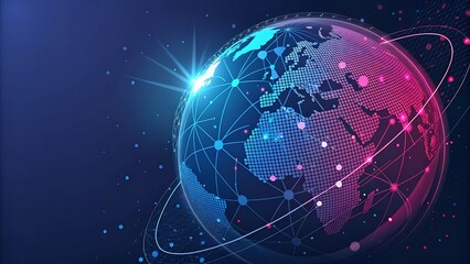 Obraz premium Global connectivity with digital network visualization of data and nodes