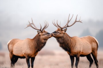 A pair of Northern Whale Deer nuzzling each other, their antlers tangled in an affectionate display