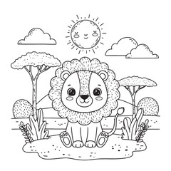 Wild Animals Coloring Page, EPS10, Black Line on White Background, Lion