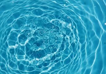 Concentric ripples capture brightly lit blue water with bubbles, creating a dynamic circular pattern and texture on the surface