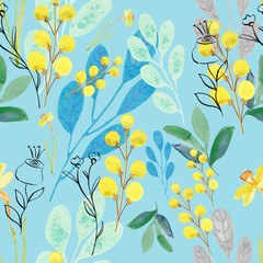 seamless pattern with flowers and herbs