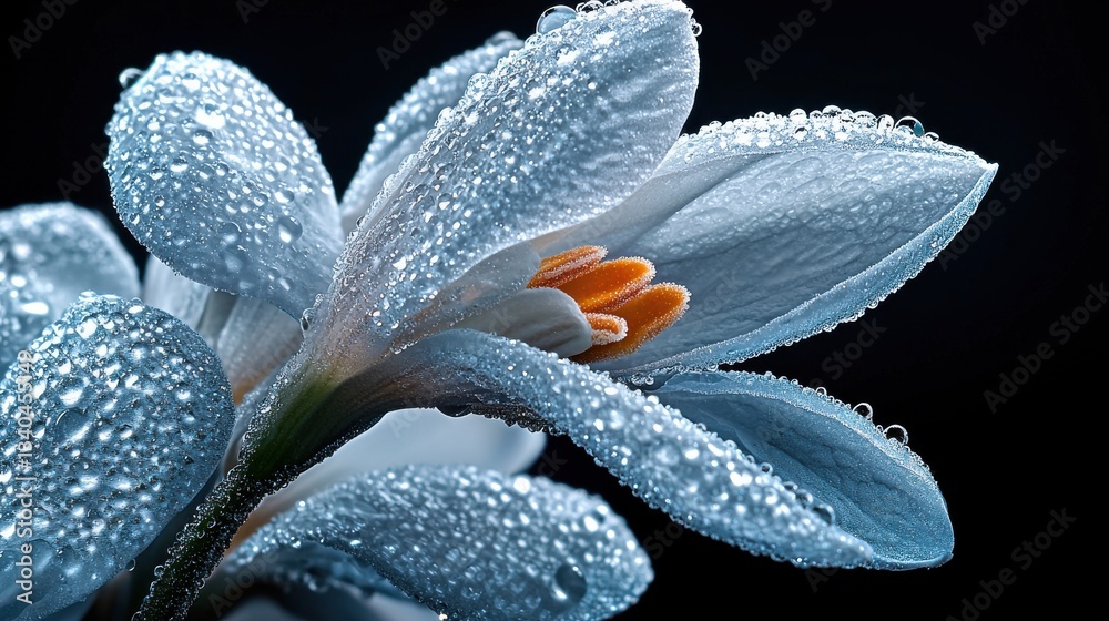 Poster a close up of a flower with droplets of water on it