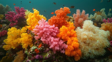 Naklejka premium Vibrant Coral Reef Scene with Colorful Plants and Flowers