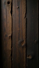 Fototapeta premium Wooden plank on black background with rustic wooden texture and old wooden beam details, dark, rustic