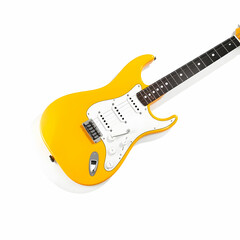 Obraz premium Electric guitar yellow colour isolated on white background