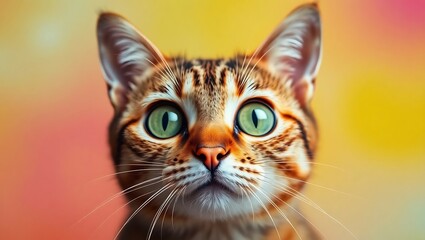 Fototapeta premium Surprised Tabby Cat Portrait with Vibrant Background