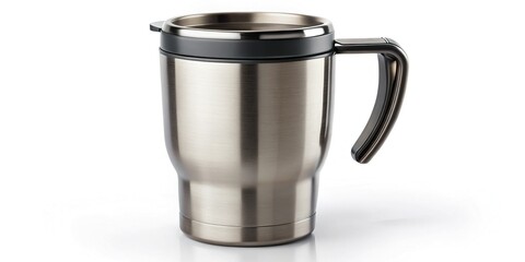 Free Thermal Mug Mockup:  Blank Stainless Steel Travel Coffee Cup Template on White Background