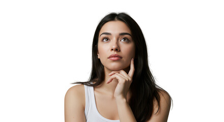 Fototapeta premium Portrait of a young woman with dark hair looking up