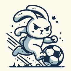 Soccer Bunny Fast Running Rabbit Playing Football Sports Mascot Logo Vector Illustration