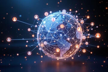 Global digital network with interconnected nodes forming a sphere.
