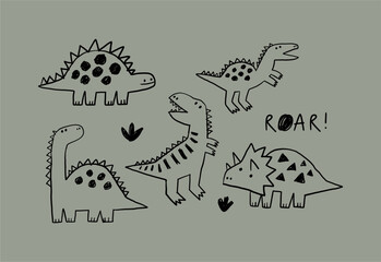 Cute cartoon hand drawn Dino. Sketch, doodle stile, vector illustration for kids. Cartoon Dosaur  © NadezdaBarkova