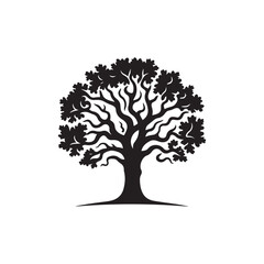 oak tree vector silhouette line art logo illustration