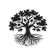 Obraz premium oak tree vector silhouette line art logo illustration