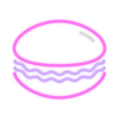 A glowing neon illustration of a macaron with a wavy filling, symbolizing French desserts, sweet treats, and bakery delights
