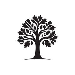 oak tree vector silhouette line art logo illustration