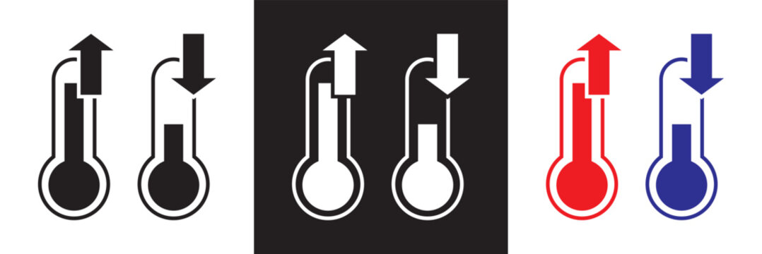Thermometer temperature up and down icon.  Vector illustration. isolated on white and black background. EPS 10
