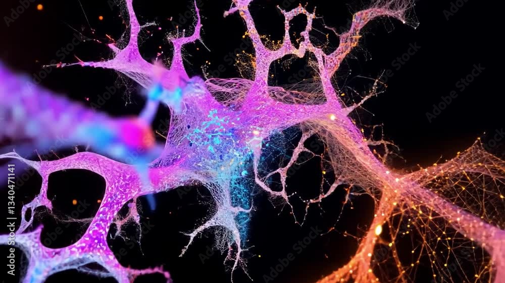 Poster interconnected neural network: abstract depiction of a complex neural network with vibrant, intercon