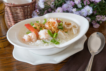 Seafood porridge, Thai food on the table
