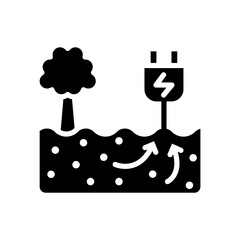 Icon Glyph geothermal and soil energy plug charging. Renewable energy, ecology and energy alternative. Solid Black icon concept
