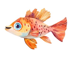 Adorable watercolor cartoon fish, isolated on a white background, highlighting cheerful colors and a charming style.