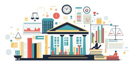 Abstract business financial legal building, figures, data