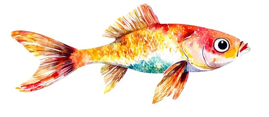 Adorable watercolor cartoon fish, isolated on white, featuring playful and vivid colors in a charming design.