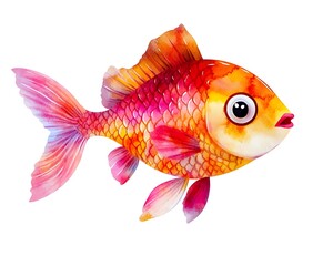 Adorable watercolor cartoon fish, isolated on white, with bright, cheerful colors and a cute design.