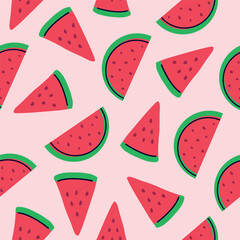 Seamless Green,  Fresh Watermelon pattern. Delicious berry, natural food. Flat, linear style in a minimalist style. art vector cartoon background for print, banner, textile, paper.
