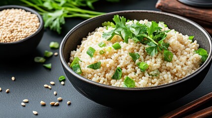 Delicious bowl of sesame-flavored couscous salad.