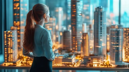 Close-Up of a Female Architect Standing in Front of a Modern Building: Confidence, Creativity, and Architectural Excellence