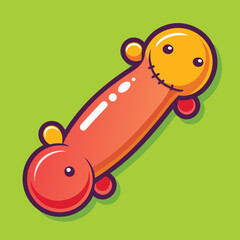 Cute cartoon character vector illustration on green background, A playful vector illustration of a quirky, cartoon-like character with a bright red and yellow design, set against a green background.
