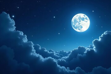 Serene night sky with bright moon, twinkling stars, celestial, sky